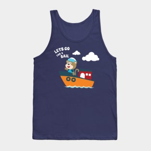 Cute bear the animal sailor on the boat with cartoon style Tank Top